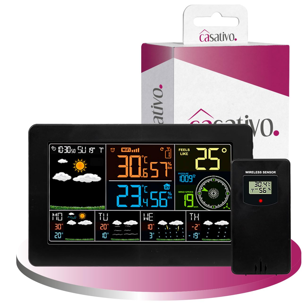 WLAN-Wetterstation mit Aussensensor – Digitale Wetterstation mit App & 5-Tage-Prognose, Thermometer, Hygrometer & Barometer