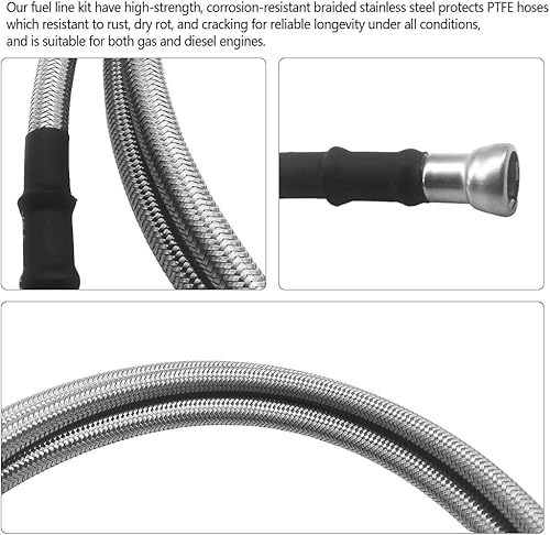Miniatura 3 de Línea de combustible trenzada compatible con GMC Sierra Chevy Silverado 1500 2500 2500HD 3500 manguera de combustible flexible de acero inoxidable