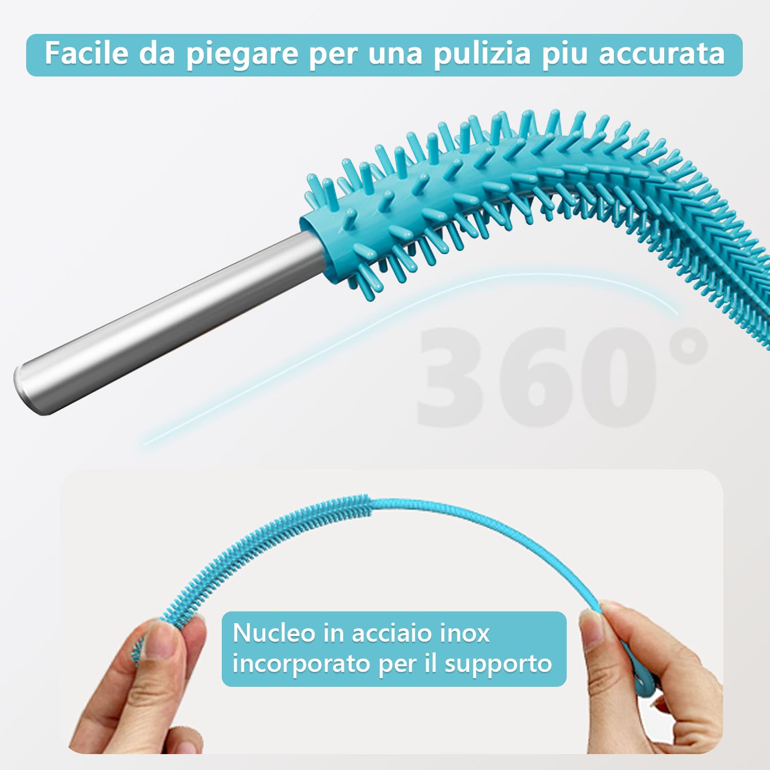 Spazzola Cannucce Silicone, 2Pezzi Scovolino per Cannucce Riutilizzabile per Vetro Metallo Frullati Cannucce e Tazze Cannuccia, Impugnatura Antiscivolo Morbida e Pieghevole, 6mm+9mm, Blu