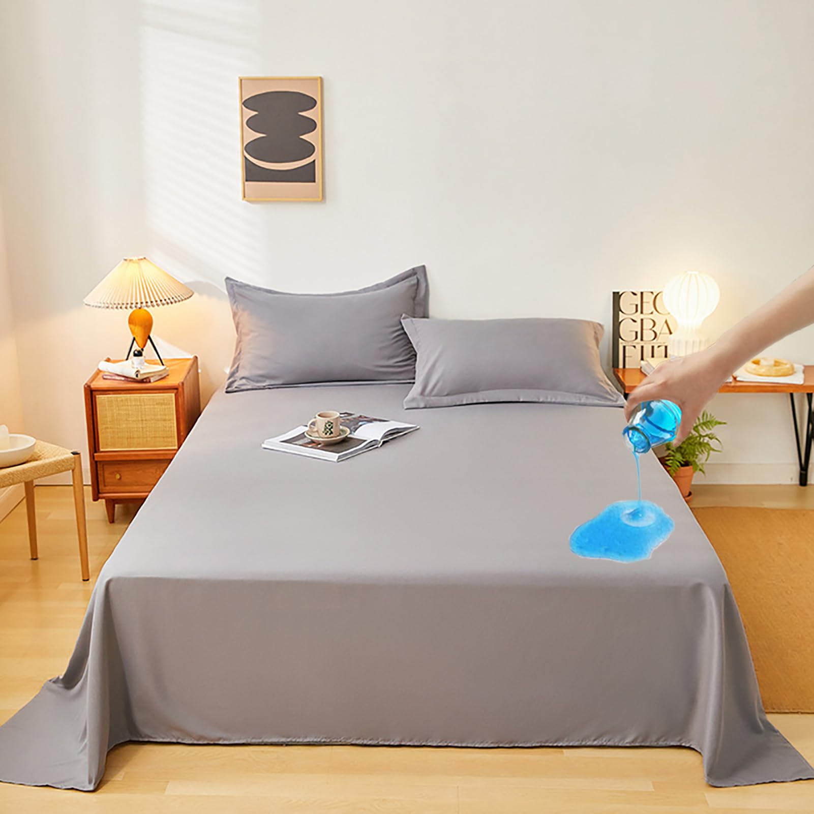 Waterproof Bed Sheet - Cotton Breathable Flat Bed Sheets Ideal for Hotels and Hospitals for Bed Couch Machine Washable (Grey,King/Cal King-235 x 270