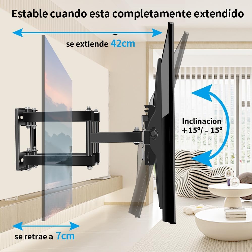 BuFan Supporto da parete girevole per TV da 32 a 80 pollici, doppio braccio articolato per Smart TV LED LCD 4K OLED, VESA max 600 x 400 mm, resistente, supporta fino a 45 kg, intrattenimento domestico