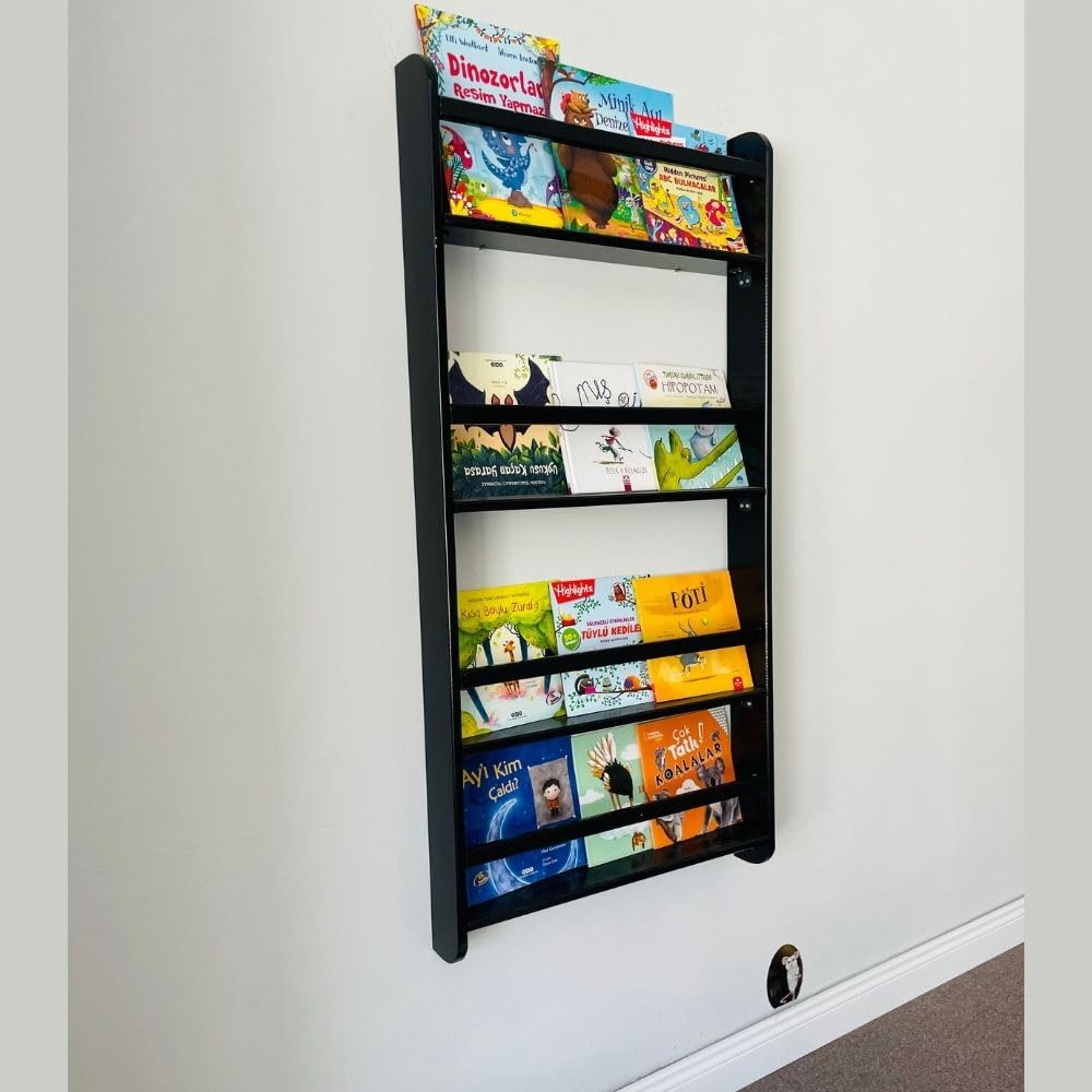 Handmade Solidwood Wall Mounted Montessori Kids Bookshelf, 4 Tier Book Display for Children Bedroom, Nursery Furniture Bookcase, Solid Wood Pine Tree