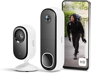 Arlo Kabellose HD Video-Türklingel & 2K Überwachungskamera für den Innenbereich – Smart Home Schutz für Familie & Haustiere, Nachtsicht, Bewegungserkennung, Zwei-Wege-Audio, kompatibel mit Alexa