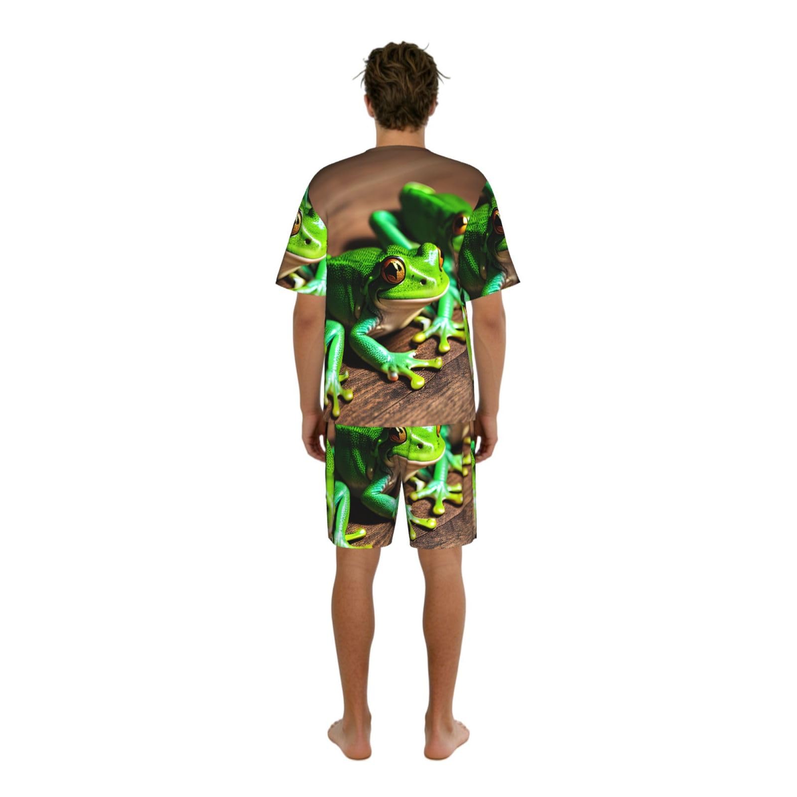 Divertido conjunto de pijama clásico para hombre, con estampado de ranas, pantalones cortos de pijama suaves para hombre, perfecto para las noches de verano