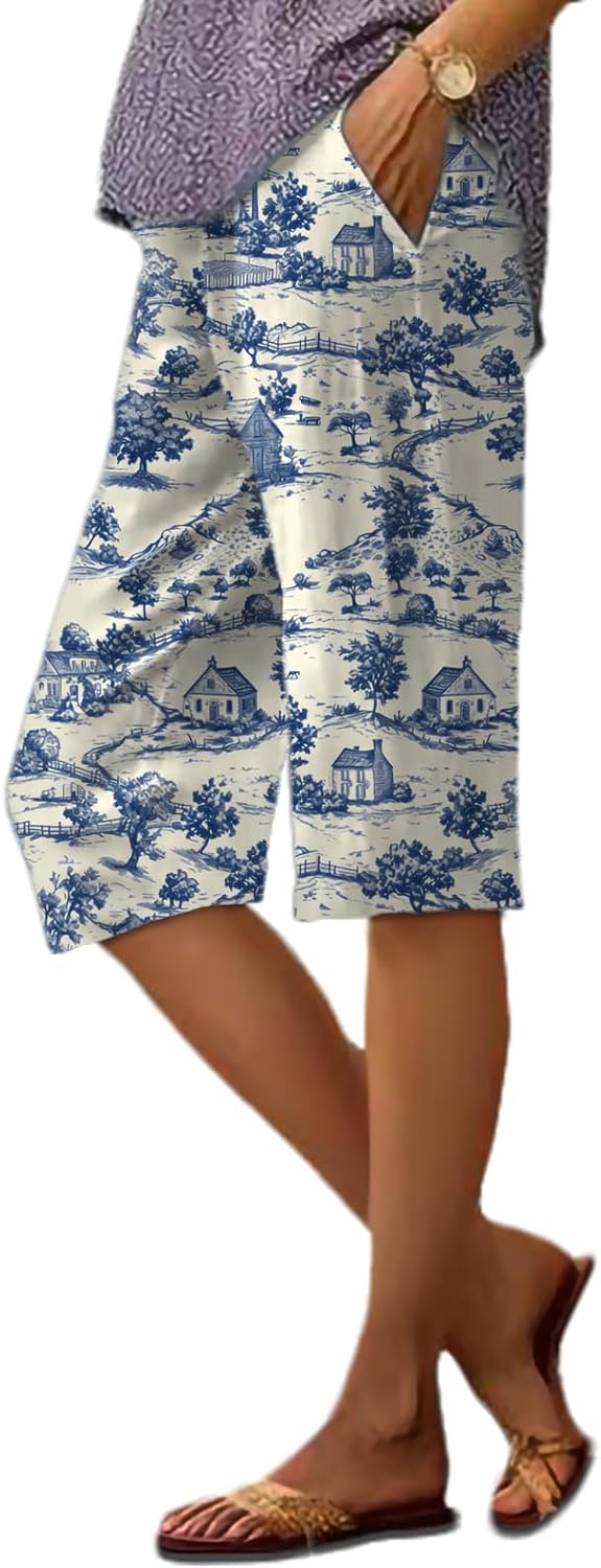 Wide Leg Pants for Women Breathable Quick Dry Floral Graphic Hawaiian Beach Knee Le...