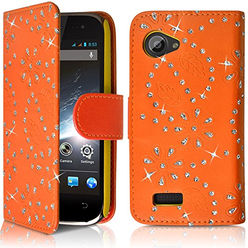 KARYLAX Seluxion - Housse Coque Etui Portefeuille Fonction Support Style Diamant Couleur Orange pour Wiko Cink Slim/Slim 2