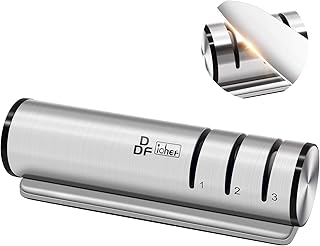 DDF iohEF Aiguiseur Manuel en 3 étapes pour Affûterles Couteaux de Cuisine Outil d'affûtage en Acier Inoxydable 304 avec Meule en Céramique d'aviation Revêtue de Diamant et Base Antidérapante