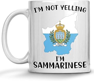 Funny San Marino Pride Coffee Mugs, I'm Not Yelling I'm Sammarinese Mug, Gift Idea for Sammarinese Men and Women Featuring the Country Map and Flag, Proud Patriot Souvenirs and Gifts