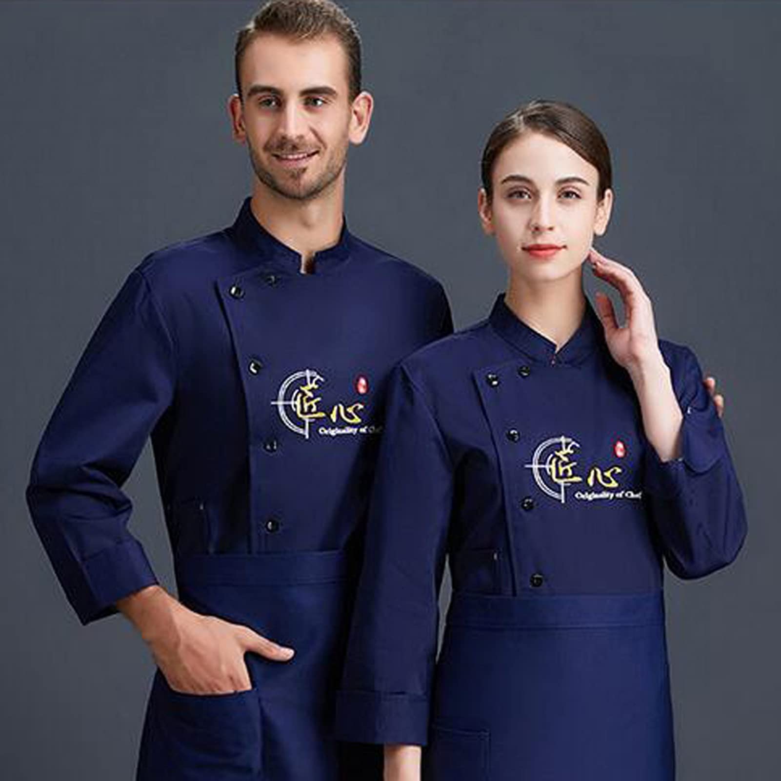 Chaqueta de Chef Profesional Chaqueta de Chef Chaqueta de Ropa de Trabajo de Cocina de Manga Larga, Monos de Camarero de Catering Profesional Trajes Ropa de Cocinero (Color: Azul, Tamaño: D(2XL))