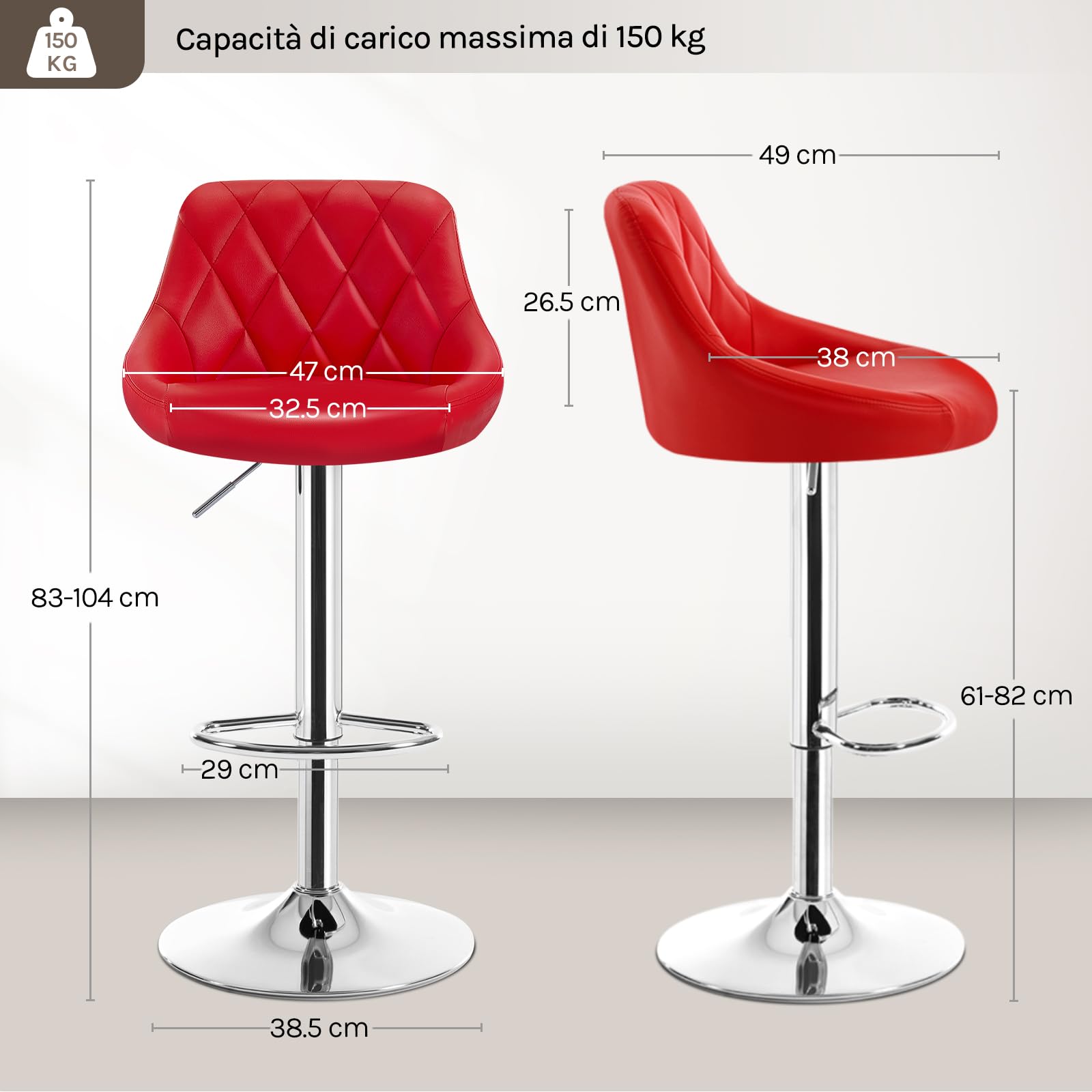 WOLTU Sgabello da Bar Moderno Girevole Sedia Cucina Alta con Schienale Quadrato Poggiapiedi Senza Braccioli Altezza Regolabile in PU Rosso 1 Pezzo