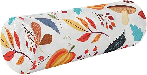 Autumn Pumpkins Fall Leaves Bolster Pillow Yoga Neck Roll Pillow with Cover Sofa Round Pillows Cylinder Pillow Cover Pillow for Knee Support