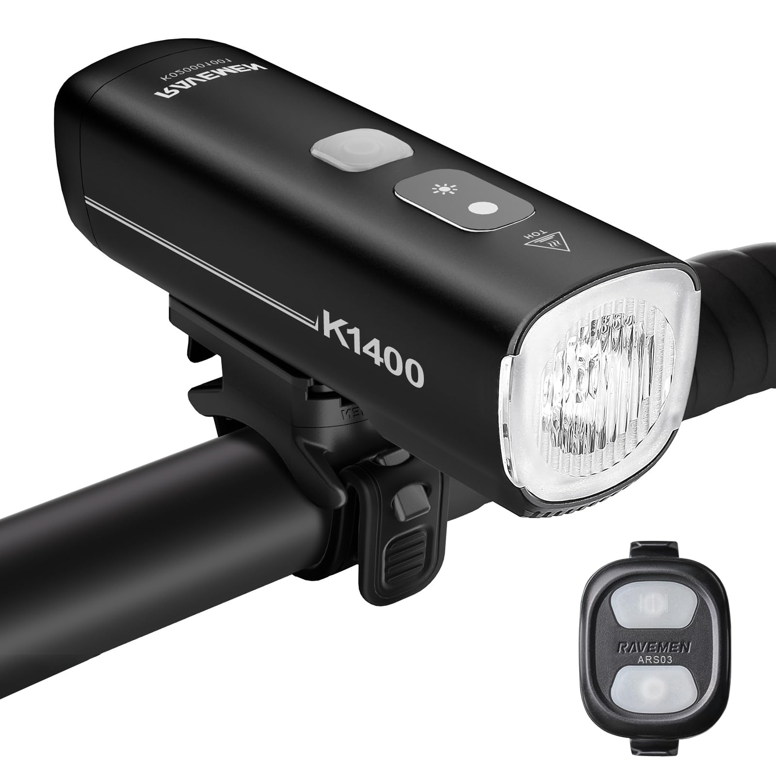 RAVEMEN 1400 Lumens Intelligent Daytime/Night Running Front Light, K1400 with Auto ON/OFF and Light Sensor for High/Low Ambient Light Conditions IPX7 Waterproof USB C for Day Night Riding