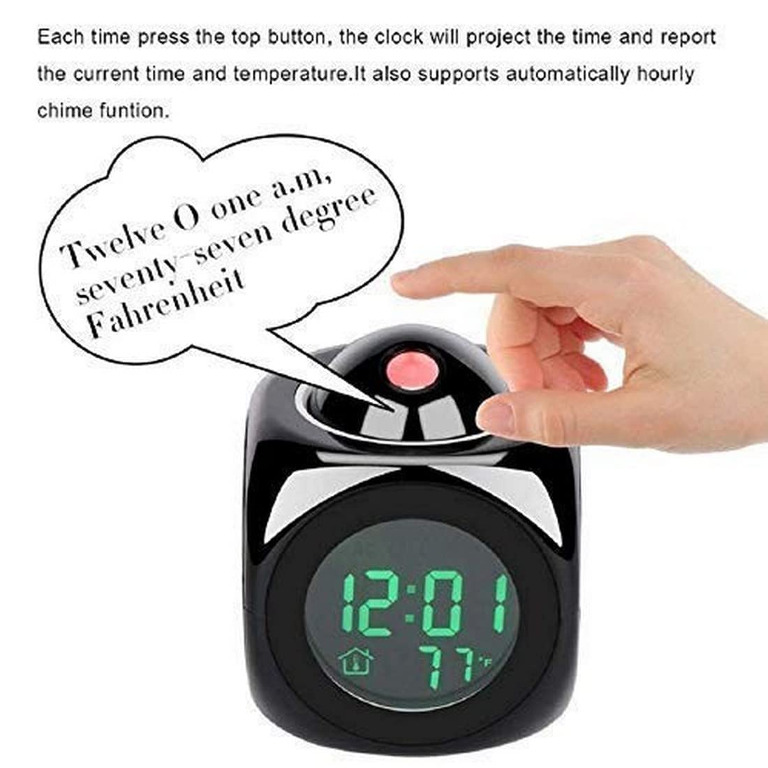DRAYA DEAL'S Digital LCD Projection Alarm Clock with Voice Control, LED Display Weather Station, Temperature Monitor, Time Projector Clock for Bedroom, Office, Study Table and Nightstand - Black 2