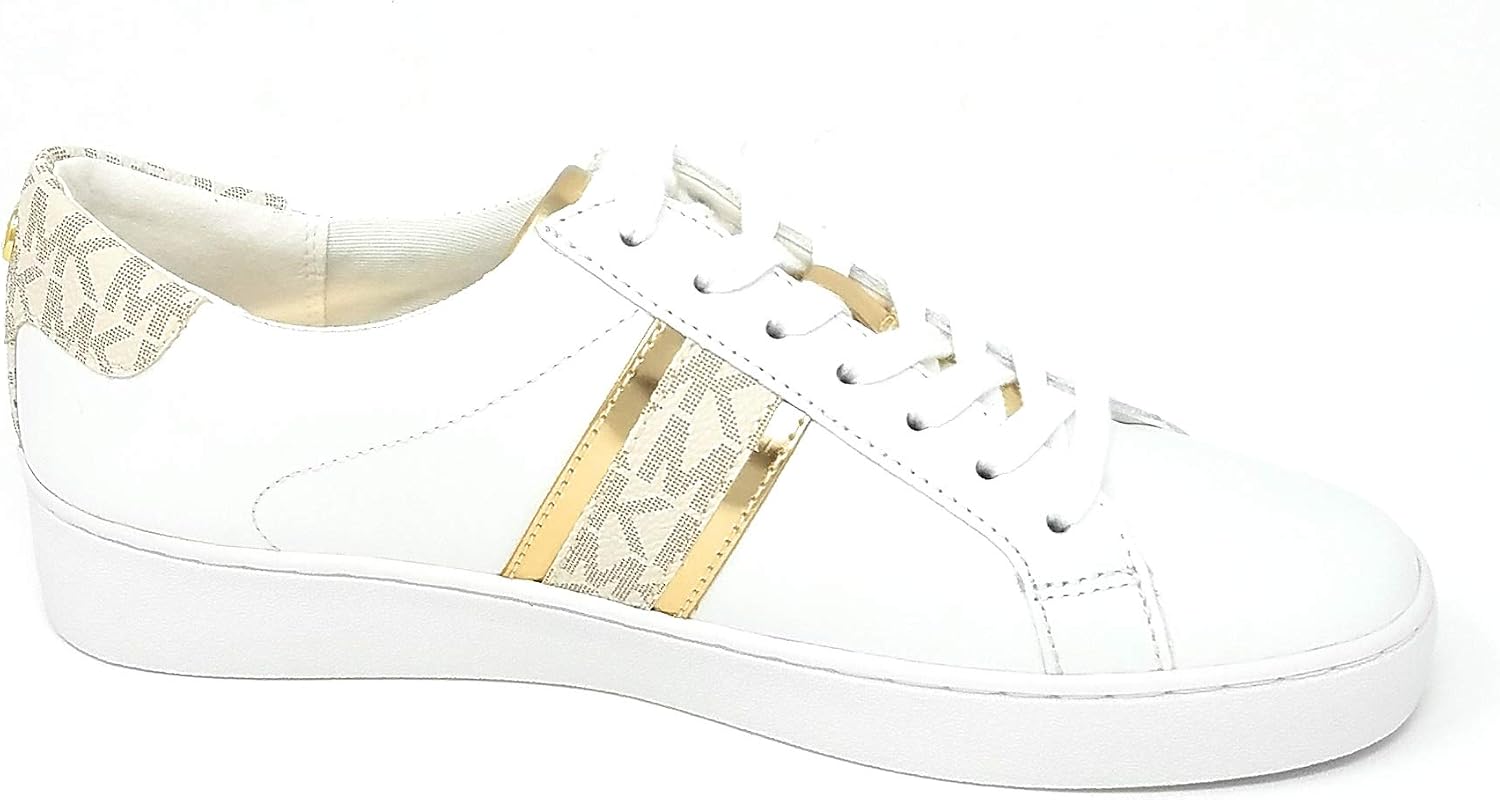 Amazon.com: Michael Kors Irving Stripe - Zapatos de tenis de piel, color  blanco y dorado, 8.5 : Ropa, Zapatos y Joyería