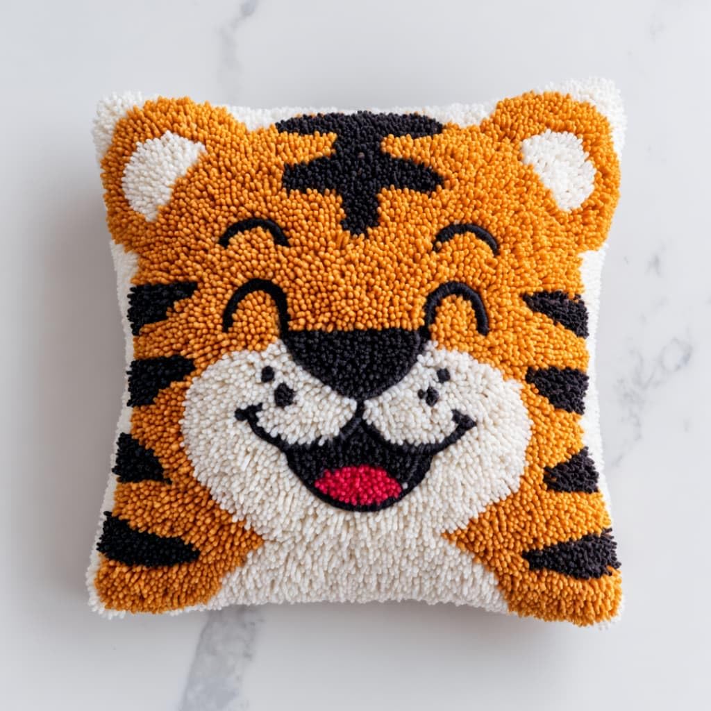WallustrioaW Latch Hook Kit Cushion Latch Hook Kit Tigers DIY Pillow Materials Package 43Cmx43Cm DIY Hooks Knitted Embroidered Carpet Pillow Embroidery