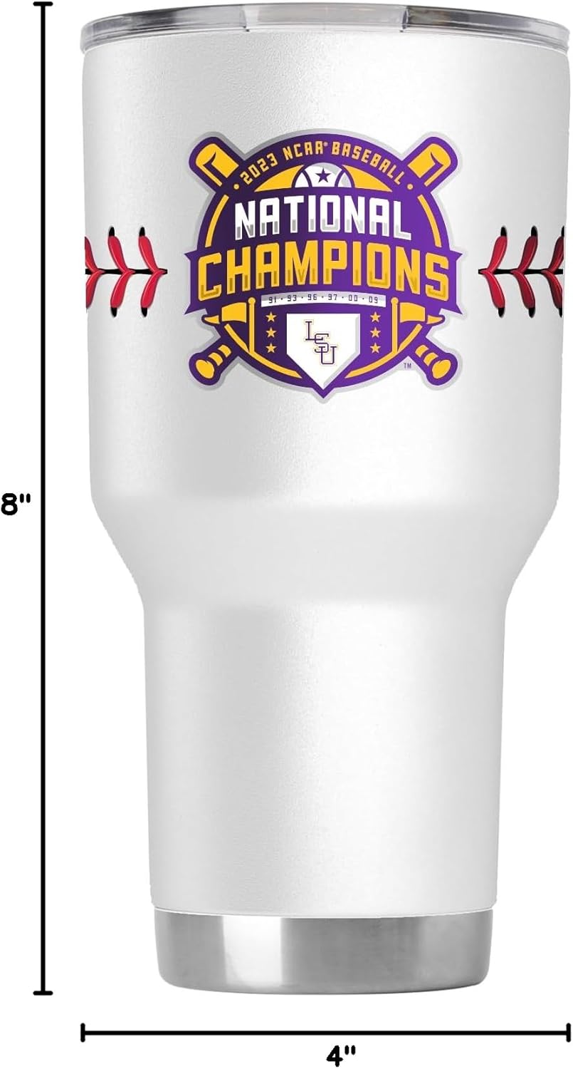 Gametime Sidekicks LSU 30oz White Tumbler - Officially Licensed, 18/8 Stainless Steel, Double-walled, Vacuum-insulated - 2023 Baseball National Champions