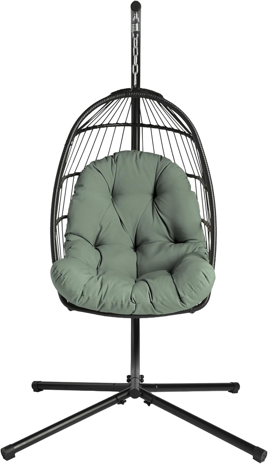 ARDEN earthFIBER Plush Indoor / Outdoor Egg Chair Cushion, 34 x 49, Water Repellent, Fade Resistant, Tufted for Comfort Sage Green Texture