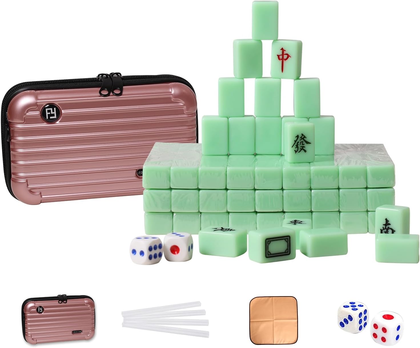 VPH Mini Chinese Mahjong Ivory 144 Pcs Travel Box with Ruler Tablecloth