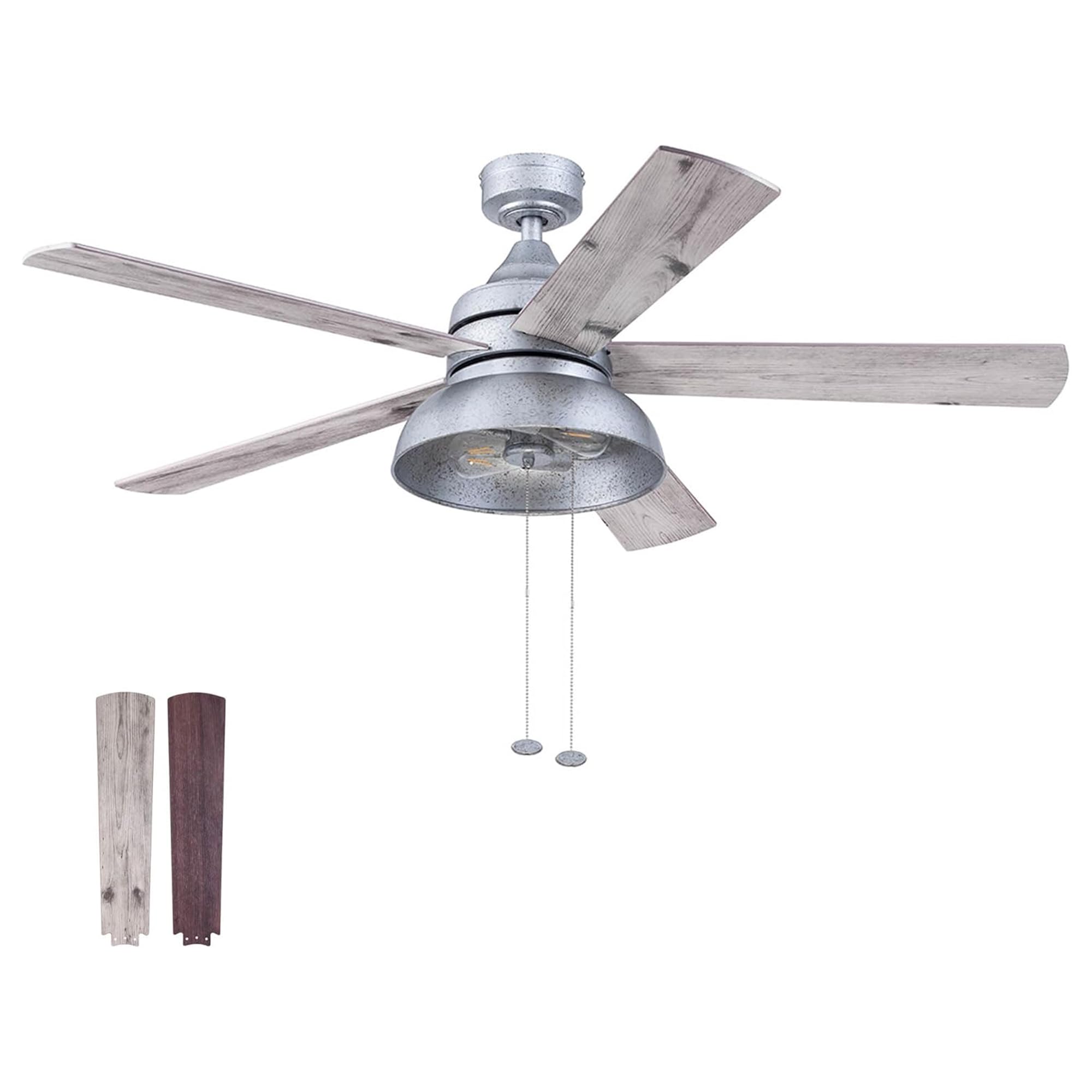 Prominence Home Brightondale 52 Inch Industrial Indoor/Outdoor Ceiling Fan with Light, Pull Chain Control, 5 Dual Finish Blades, Galvanized