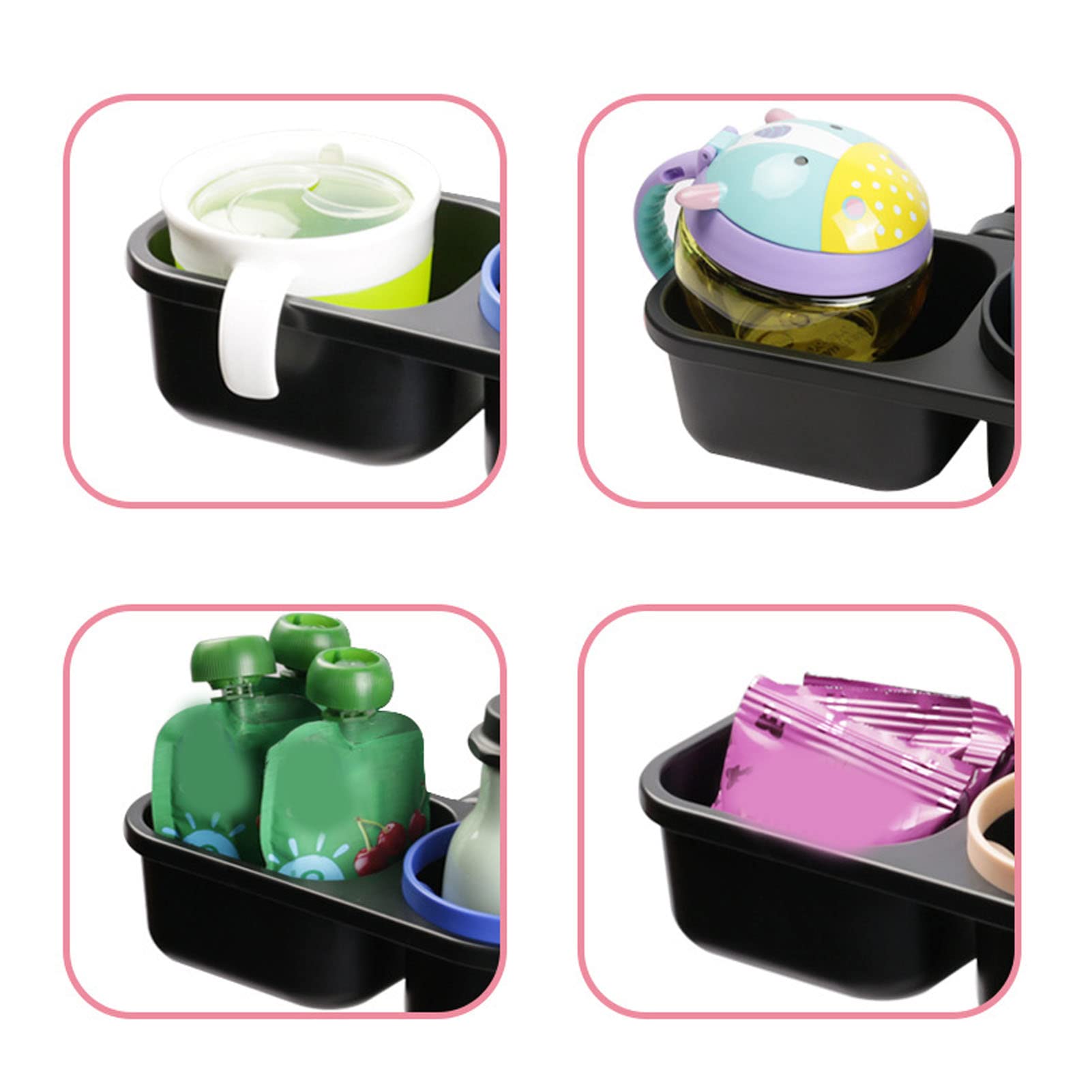 Kinderwagen-Snack-Tablett mit Becherhalter, Universal Kinderwagen Snack Tablett, Multifunktions-Kinderwagen-Snack-Organisator, abnehmbarer rutschfester Griff-Clip