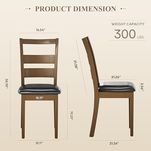 Miniatura 2 de COLAMY Juego de 2 sillas de comedor de granja, sillas de cocina tapizadas con respaldo de escalera, sillas de comedor laterales de madera modernas