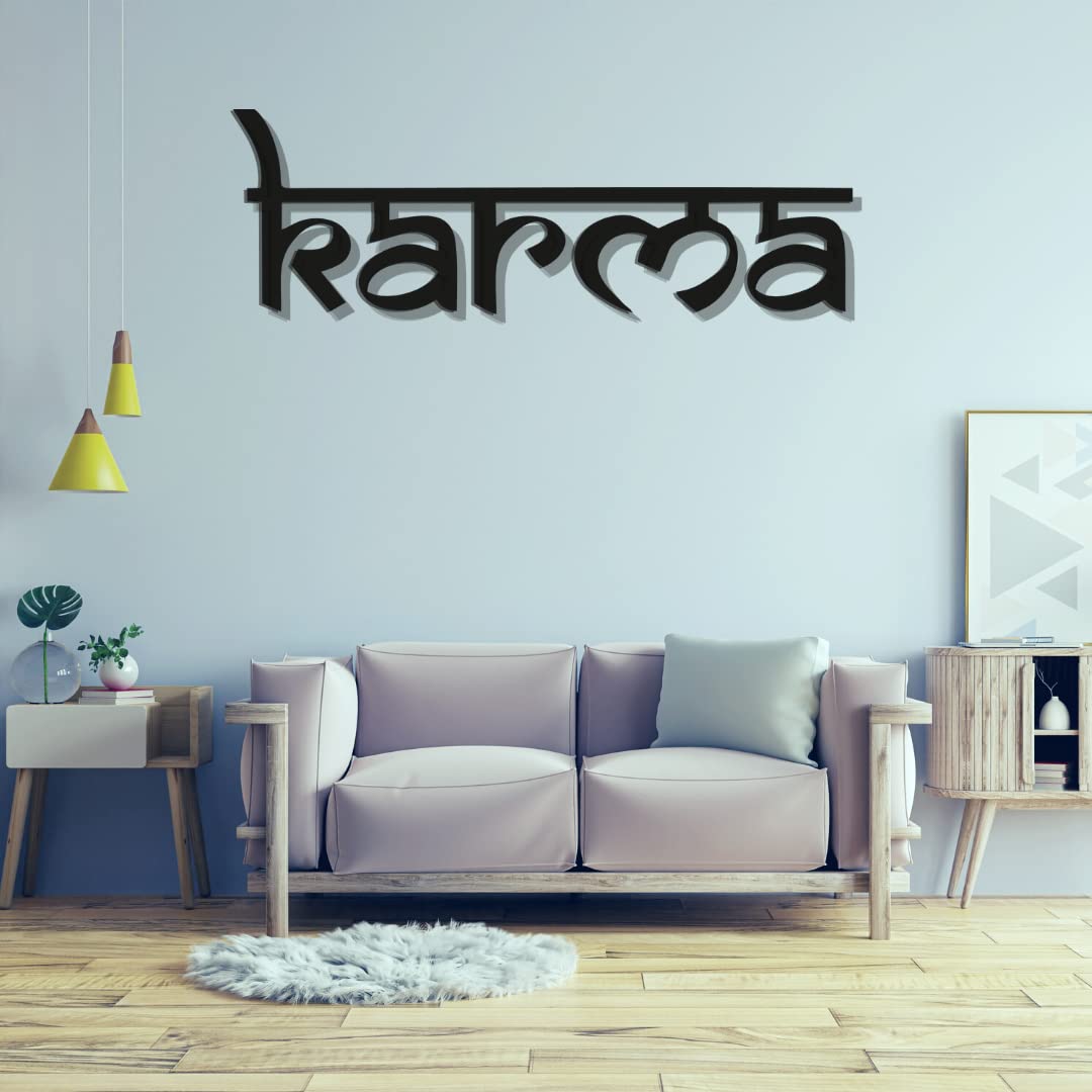 Karma Metal Wall Art - Wall Decoration | Wall Hanging (25x10 inch) | Black Matte Finish