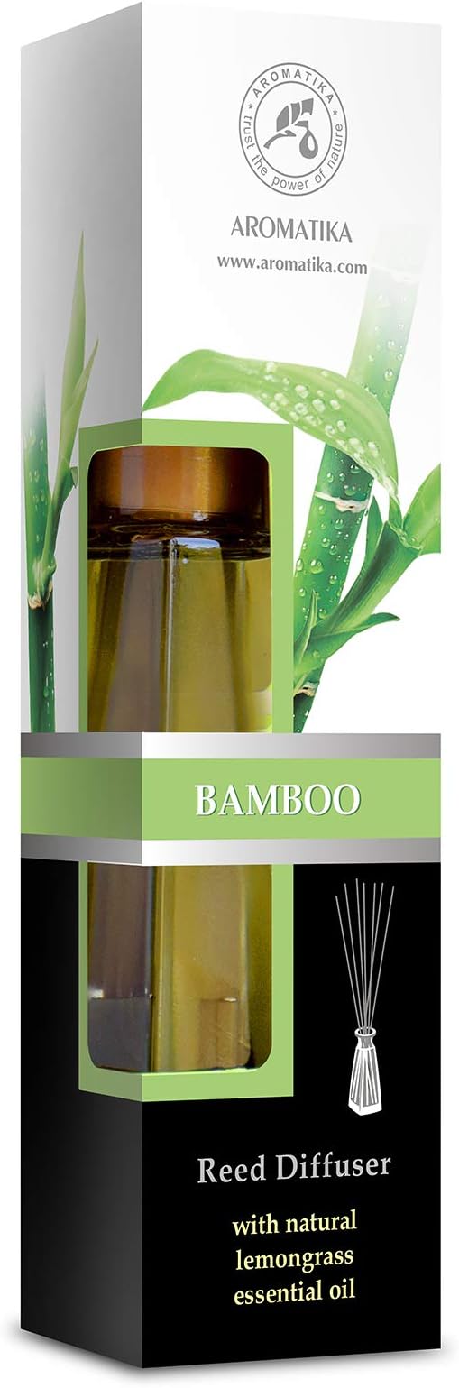 Reed Diffuser Bamboo 100ml with lemongrass essential oil - Fresh & Long Lasting Fragrance - Alcohol Set with 8 Bamboo Sticks - Best for Aromatherapy - Spa - Home - Kitchen - Bath - Office