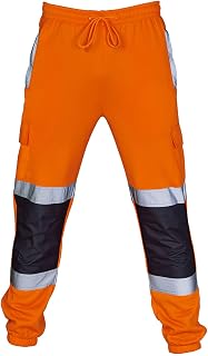 MyShoeStore Hi Vis Joggers Slim Fit Trousers High Visibility Viz Safety Workwear 2 Reflective Tape Stripe Band Two Tone Jogging Bottoms Security Brush Fleece Sweat Jog Combat Tracksuit Pants