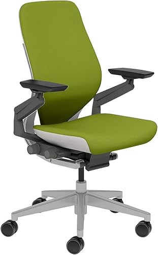 Steelcase Silla de trabajo gestual respaldo envuelto - marco metálico platinadobaseacento de gaviota - soporte lumbar ajustable - ruedas de suelo