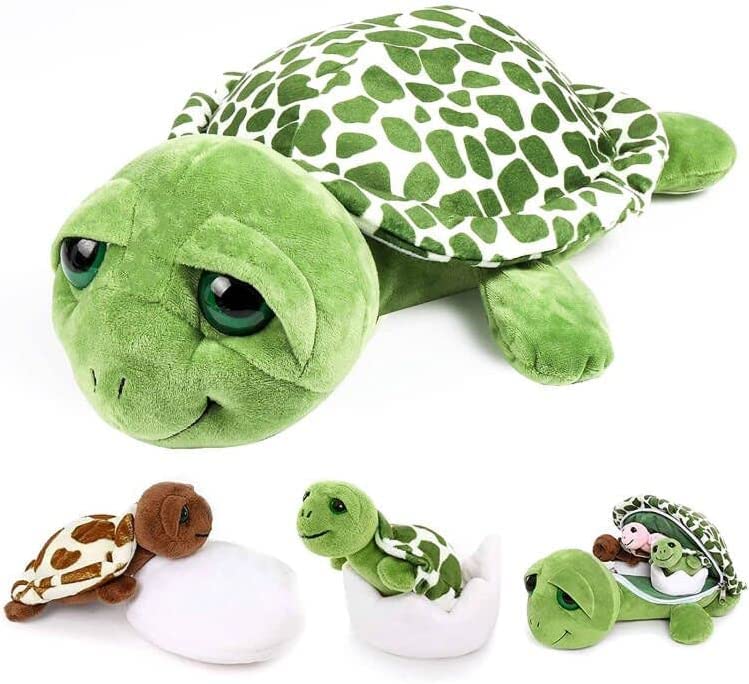 corgi butt Dinosaur Stuffed Animal 23.6'' Standable Mommy Stuffed Dinosaur with 3 Baby Dinosaur Plush Toys Soft Stuffed Animals Plush Gift for Children, Friends (Turtle)