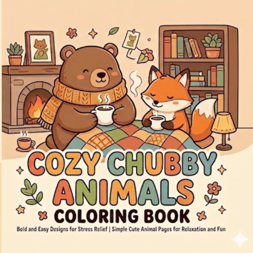 Cozy Chubby Animals Coloring Book: Bold and Easy Designs for Stress Relief | Simple Cute Animal Pages for Relaxation and Fun