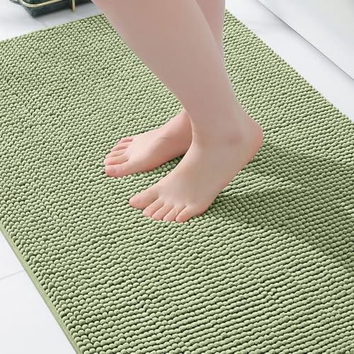 Homaxy Tapis de bain en chenille - Antidérapant - Doux et absorbant - Lavable - 40 x 60 cm - Vert sauge
