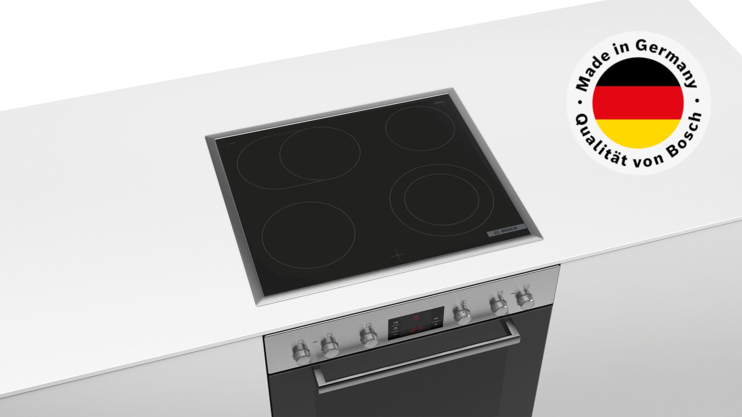 Bosch Serie 4 Einbauherd-Set HND411LS67 60 cm 3D-Heißluft mit Backwagen HEB513BS3, Elektro-Kochfeld 60 cm Edelstahl