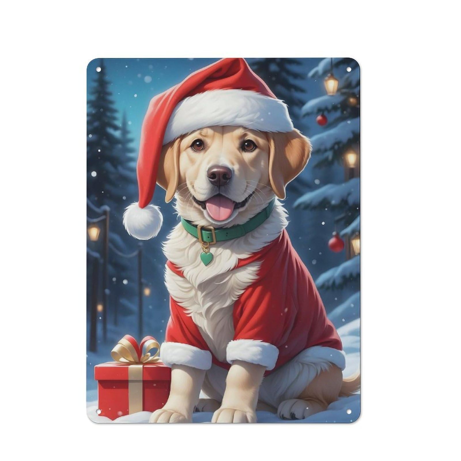 Junmoney Christmas Dog Labrador Vintage Tin Sign 40X30cm With For Studio Or Craft Room, For Garage, Workshop And Man Cave Decoration