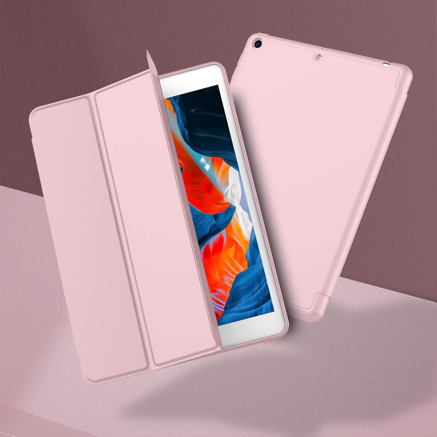 iMieet iPad 9th Generation Case 2021/iPad 8th Generation Case 2020 10.2 Inch with Pencil Holder, iPad 7th Gen 2019 Case with Soft Baby Skin Silicone Back, Auto Wake/Sleep Cover (Pink)