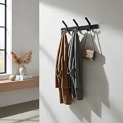 Cabideiro de Parede Preto 3 Ganchos Metálico Moderno