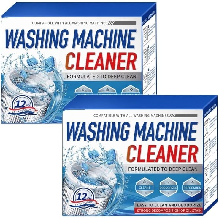 Washing Machine Cleaner Descaler 12 Pack - Deep Cleaning Tablets For HE Front Loader & Top Load Washer, Septic Safe Eco-Friendly Deodorizer, Clean Inside Drum and Laundry Tub Seal - 12 Month Supply(2C
