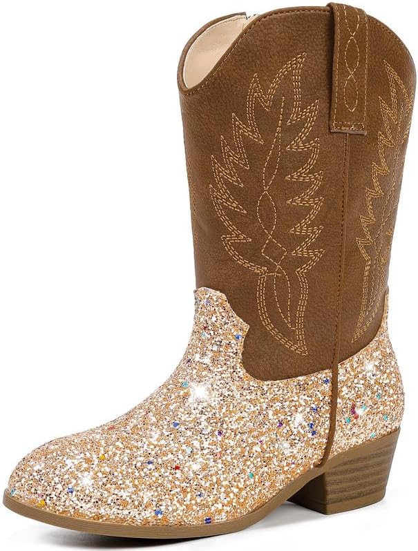 Cowgirl Boots for Little Girls Mid Calf Pointed Toe Kid Cowboy Boots Side Zipper Classic Embroidered Western Boots Horse Riding Shoes Party for Toddler Little Big Kids