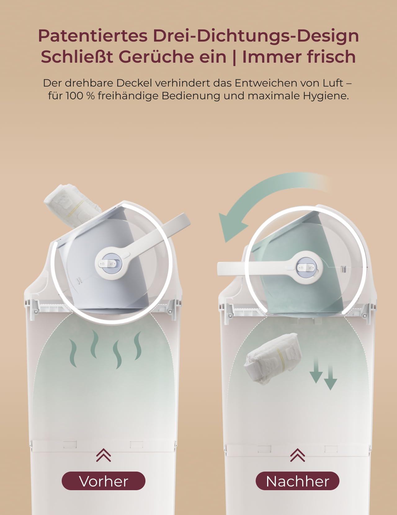 Momcozy Windeleimer mit 3-fach-Verschlusssystem zur Reduzierung von Gerüchen, windeleimer geruchsdicht breite Öffnung, ergonomische Höhe, großes Fassungsvermögen mit Sichtfenster, diaper bin