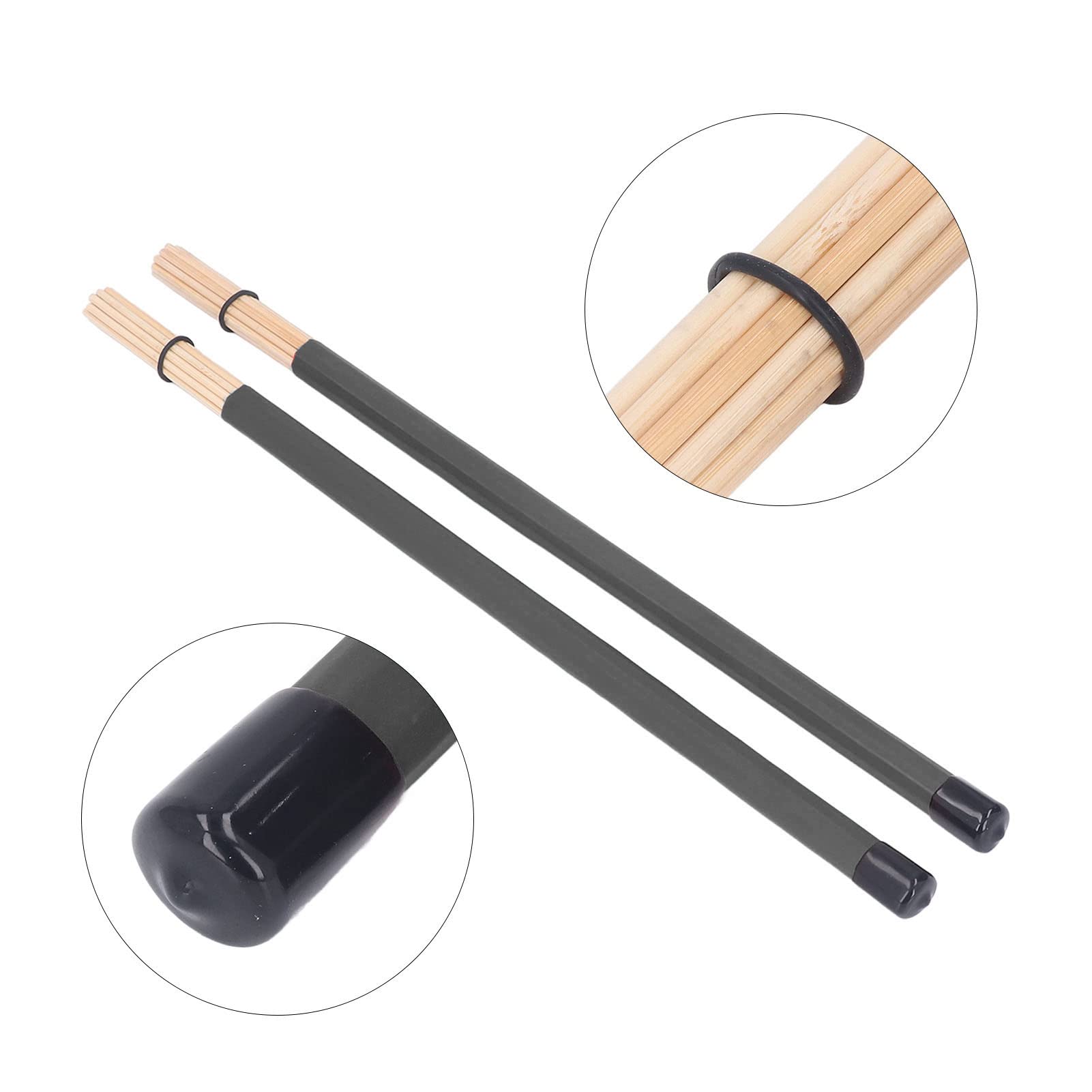 Asixxsix Rods Drum Brush, 2Pcs Bambou Hot Rods Drumsticks Portable Léger Rod Drumsticks Outil de Percussion pour Jazz, Rock Band, Petite Salle et Performance Acoustique (Noir)