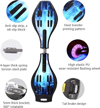 Waveboard Children Street Surfing Caster Torsion Skateboard Double Decks Casterboards for Wave/Surf Waveboard/Castor board with Light Up Wheels for kids/teens