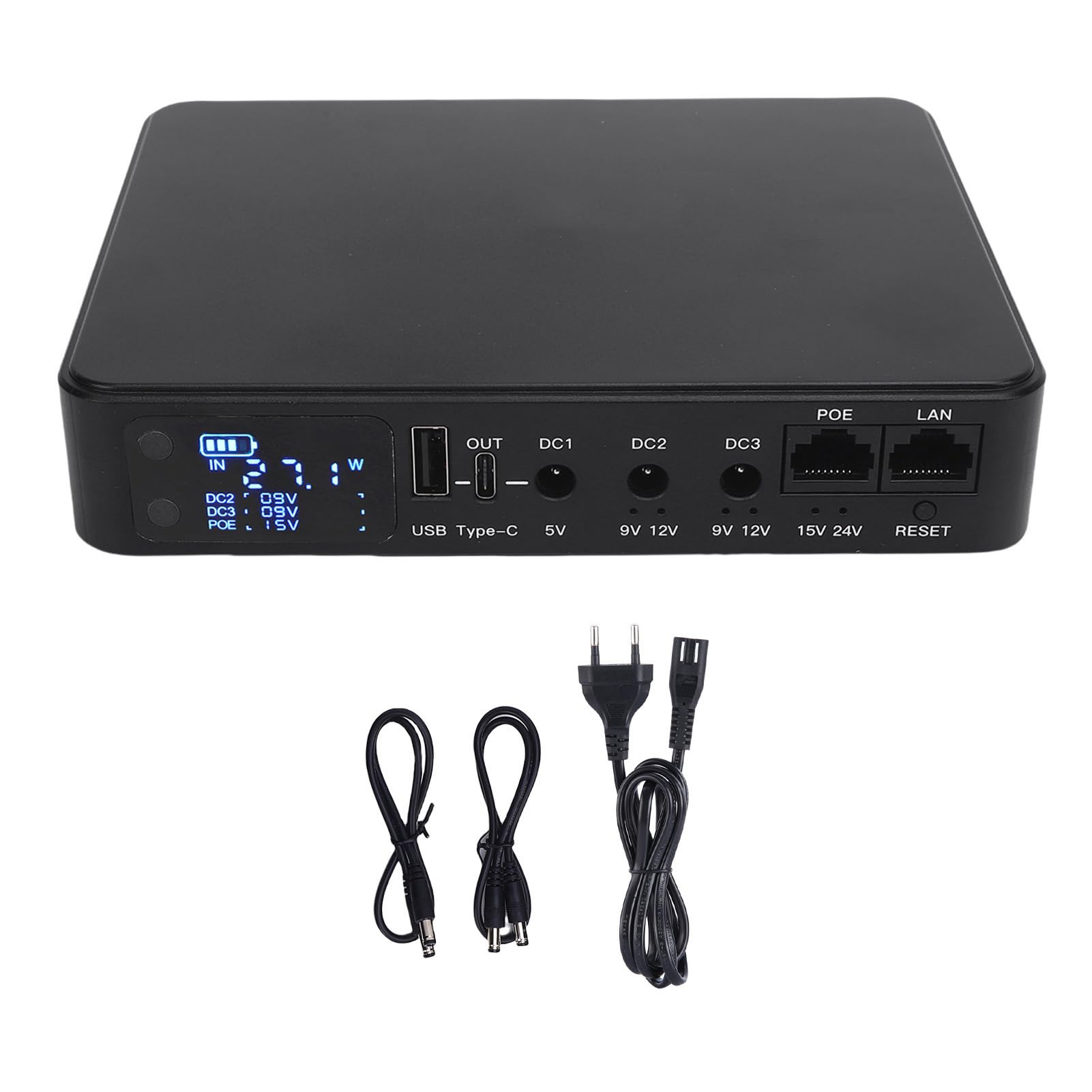 Fockety Backup della Batteria de 18000Mah Mini UPS, 5 Prese di Backup Dell'Alimentazione Batteria con Uscita Multi -tensione DC 5V 9V 12V, per Router WiFi, Telecamera di Sicurezza (Spina europea)