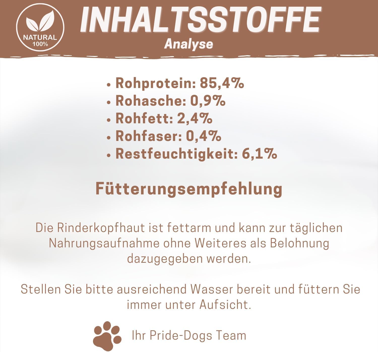 Rinderkopfhaut 1000g der Premium Kausnack für Hunde von PrideDogs | 20cm/Stück | 100% Rind Deutscher Herstellung | Zahnpflege