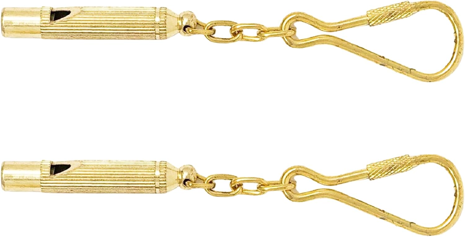Five Oceans Whistle Keychain - Small Whistle Keychain, Mini Whistle Key Chain, Solid Brass Keychains for Key Accesory Bag Charm Desk Decoration - 2-Pack - FO2219-M2