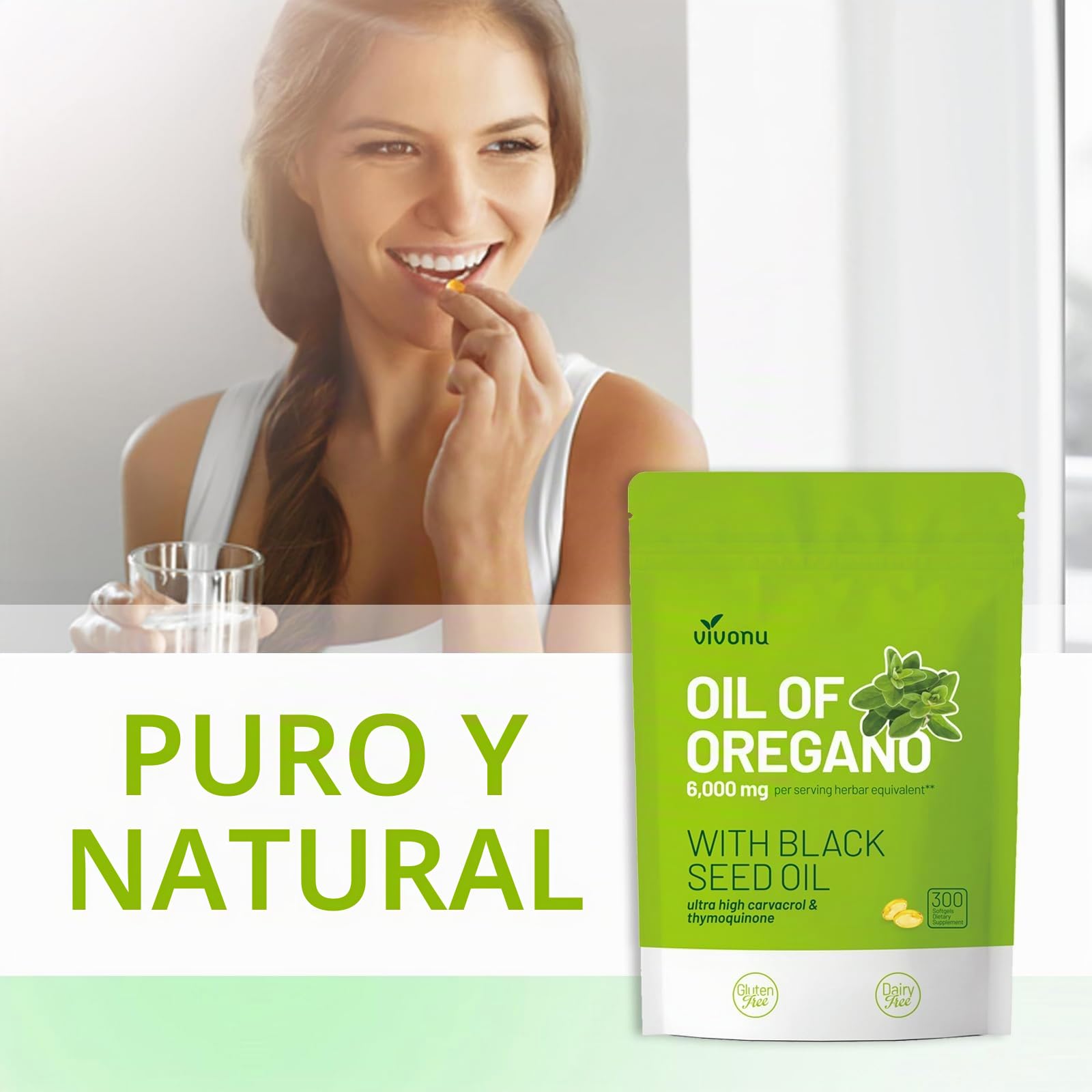 VivoNu de aceite de orégano, aceite de orégano equilibrado con aceite de semillas negras, aceite de orégano orgánico, sin OGM