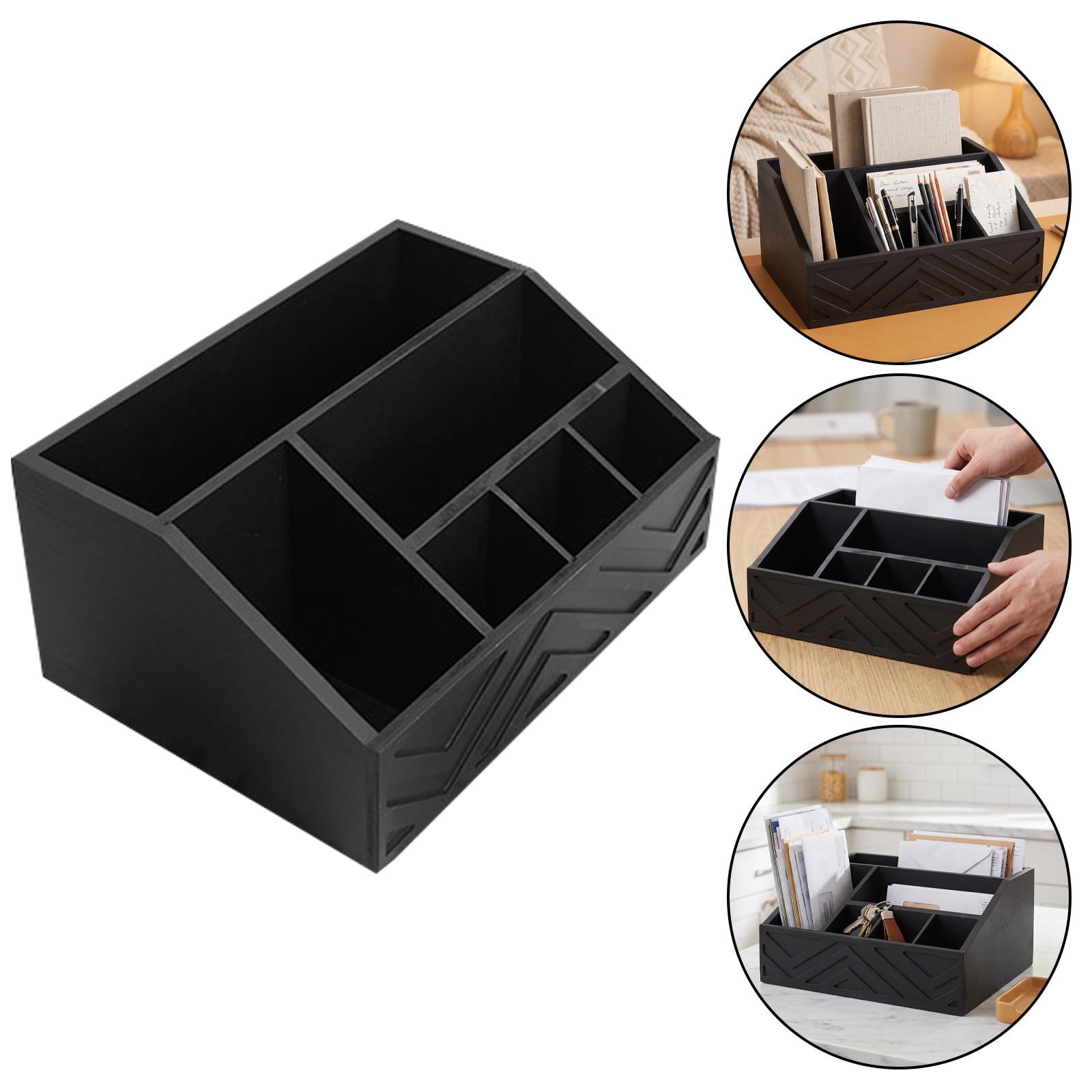 Schwarzer Holzbriefsortierer mit 6 Fächern für Brief und Postsortierung Rustikaler Dekorativer Desktop Organizer für Küchenarbeitsplatten und Schreibtisch