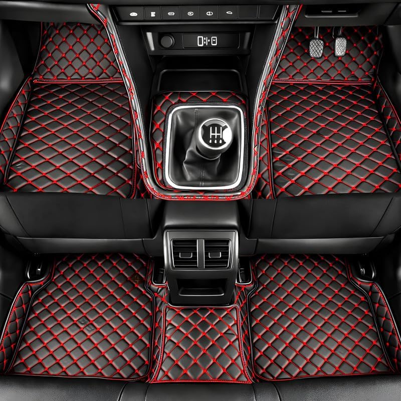 Image of Premium 7D car mat Full Set for Nissan Kicks (Model : 2019-2025) || Luxury Leather Double Car Floor Mat Complete Set || 100% Waterproof and Washable Color : Black-Red (Design-1)