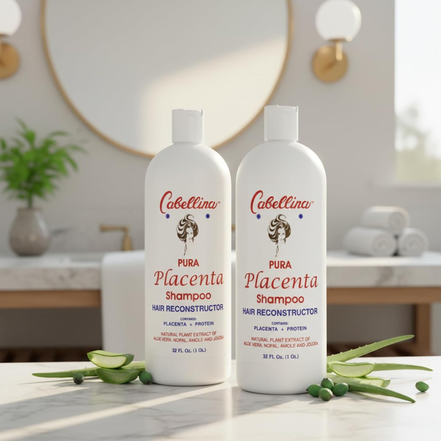 Pura Placenta Reconstructor Shampoo with Proteins, Keratin Amino Acids & Natural Oils, 32 fl oz, 2-Pack