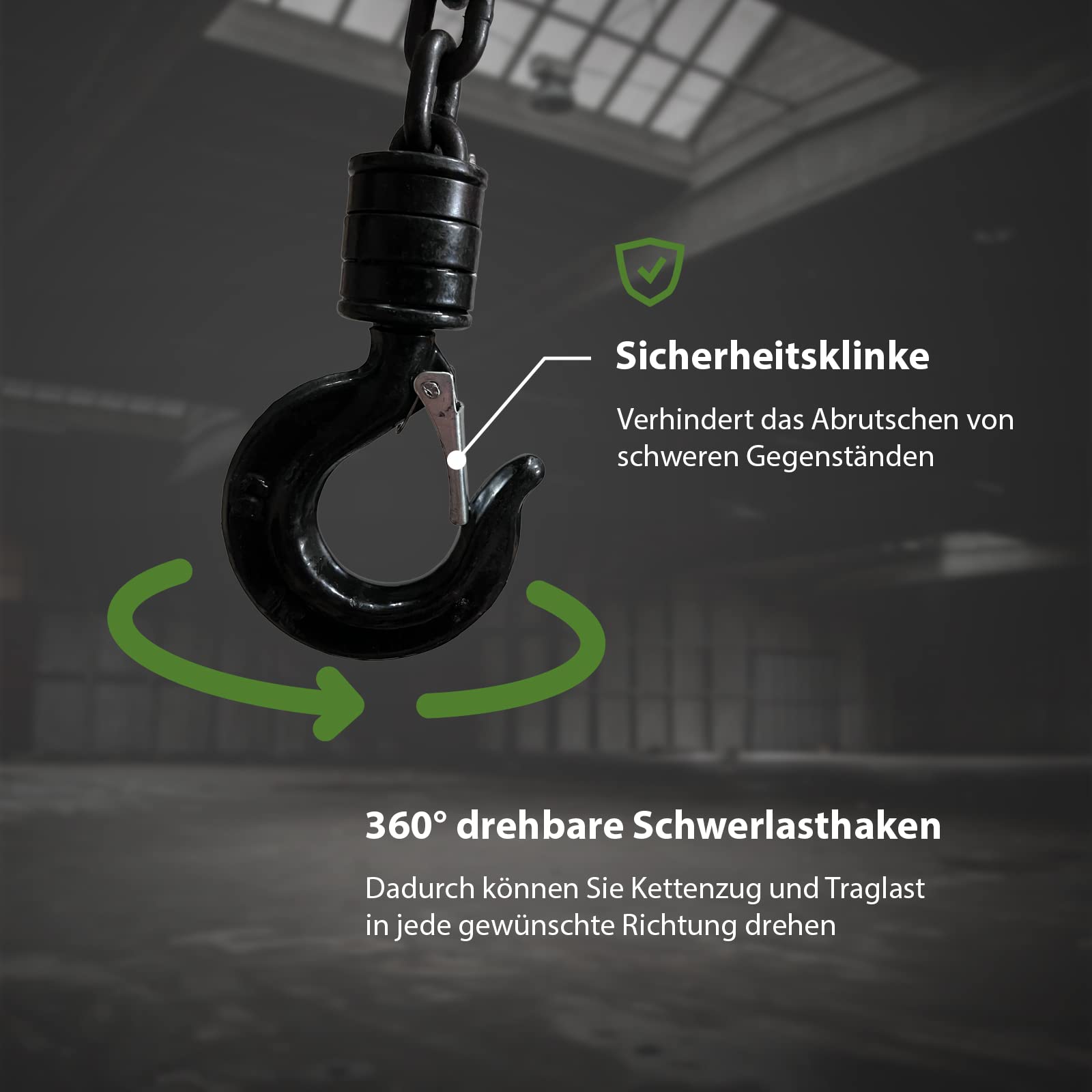 TRUTZHOLM Flaschenzug 1000 kg 1 t Tragkraft 12000 mm 12 m Hubhöhe HSC Triangel