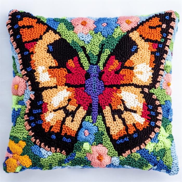 Coussin brodé latch hook papillon de couleur canevas haut de gamme